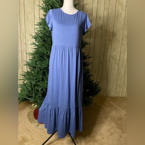 Blue Short Sleeve Maxi Dress - Picture 1 of 3